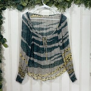 Sam & Lavi Animal Print Blouse XS Sheer Long Sleeve y2k Funky‎ Boho Retro Casual